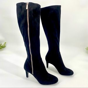 BCBG Generation Boots Tall Black Heels Fabric Zip BG-Rocko 7M Womens 37 knee